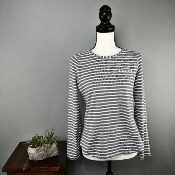 Lands' End Tops - Land's End Navy Striped Sailor Top w/Pocket Sz XS